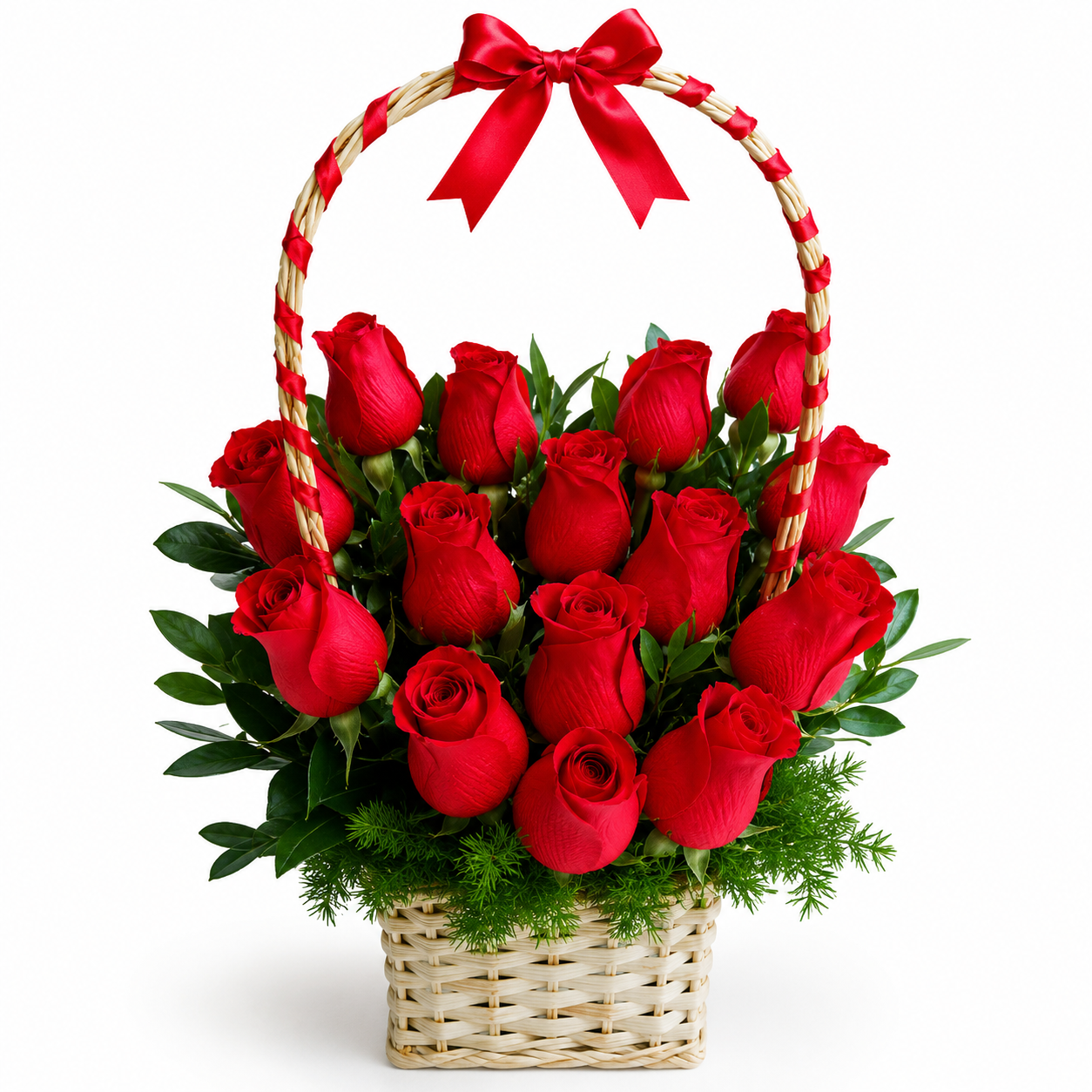 corazón de rosas en canasta para regalo romántico delivery de flores en Lima